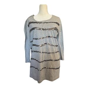 Fun Silver Sequin Tee Van Heusen Gray Large 3/4 Sleeve Metallic Accent Large